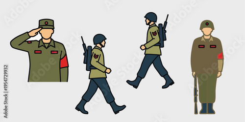 Soldiers in various poses and uniforms