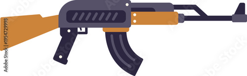 Weapon vector illustration depicting a semi automatic or automatic rifle on a white background