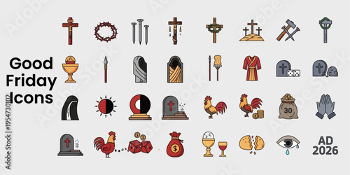 Easter and Good Friday icons set