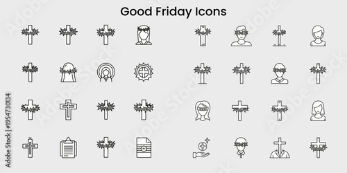 Good Friday icons set Easter religious symbols