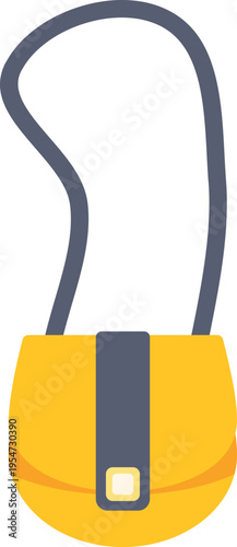 Yellow crossbody bag with dark grey strap and flap featuring a buckle design