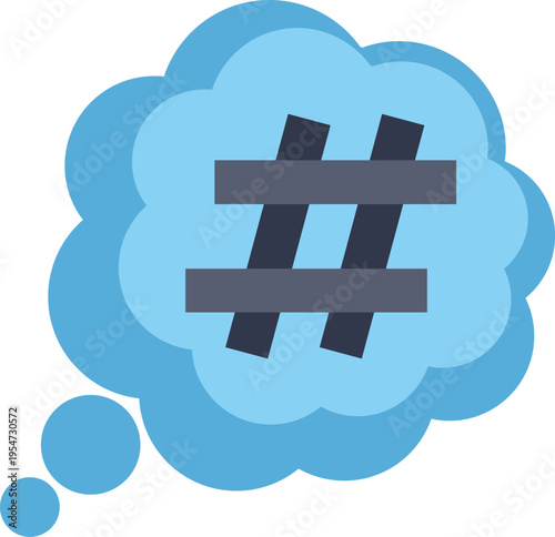 Hashtag symbol appearing inside a speech bubble illustrating online communication and trending topics