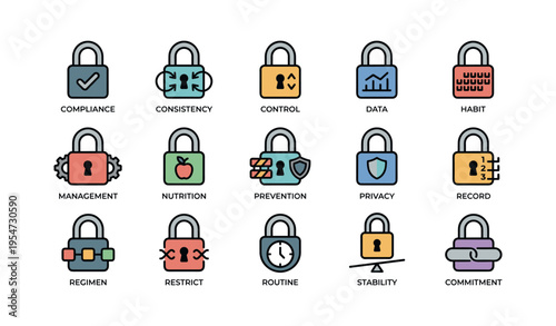 Colorful padlock icons representing security and data management concepts