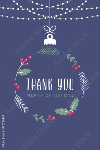 merry christmas card with floral hanging ball decoration vector illustration