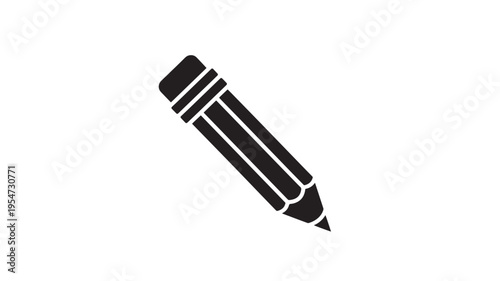 Pencil with eraser icon with a sharp tip and graphite core for writing, drawing and education purposes on a white background.