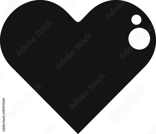 Black heart shape with glossy white highlights symbolizing love and emotion