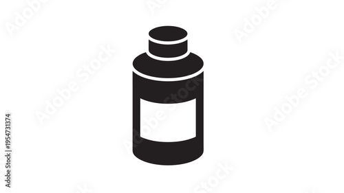 Bottle with label icon in isometric perspective, minimalist design symbolizing product packaging and branding.