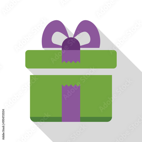 Green gift box tied with a purple ribbon, symbolizing celebration and giving