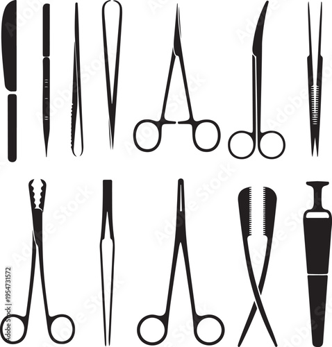 Set of medical and surgical instruments vector illustration icons