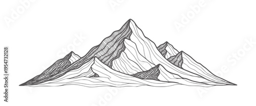 Hand drawn of a mountain range with textured peaks