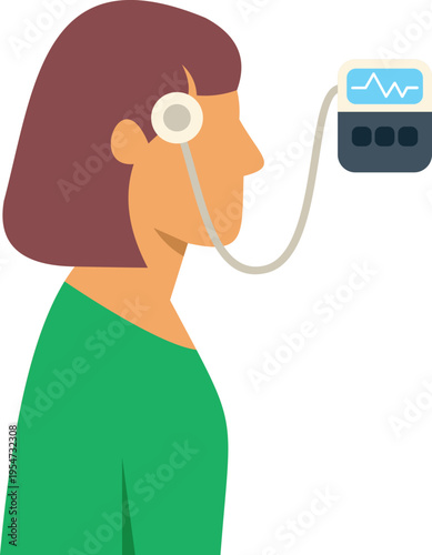 Woman undertaking hearing health test with audiometer equipment