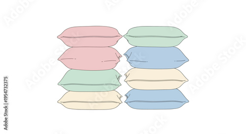 Stacked colorful pillows in rows.