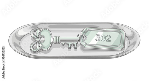 Key on a silver tray closeup.