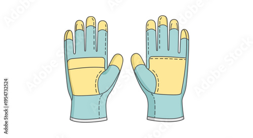 Gloves are shown in yellow and blue.