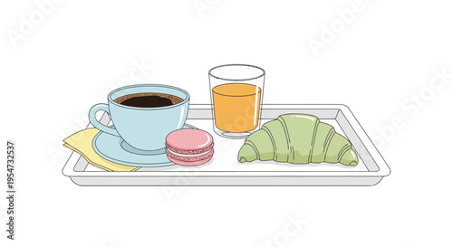 Colorful breakfast tray with food.