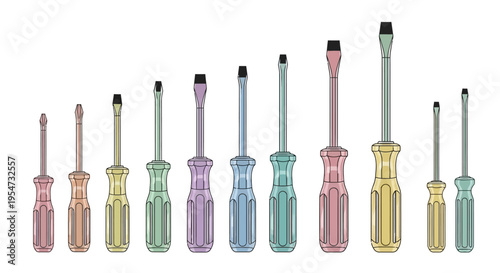 Collection of colorful screwdrivers on display.