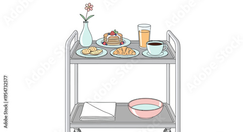 Breakfast food and drink service cart.