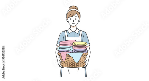 Woman holding a wicker laundry basket.