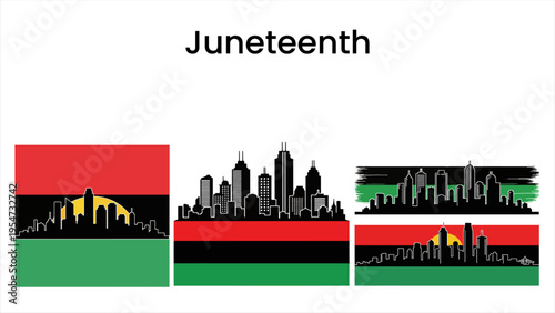 Juneteenth Celebration City Skyline Flags