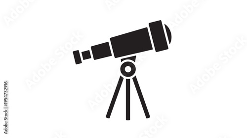 Telescope icon with tripod for space observation, astronomy, and scientific exploration featuring science, discovery, stargazing with celestial and