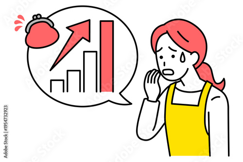 物価高騰で動揺するエプロン姿の女性