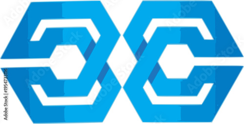 Abstract blue hexagonal interlocking geometric logo design, representing connectivity, modern technology, and corporate synergy through symmetrical professional branding elements.