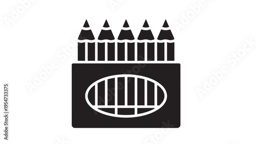 Pencils in a box icon with pointed tips and a decorative oval shape on the front for artistic projects and creative design.
