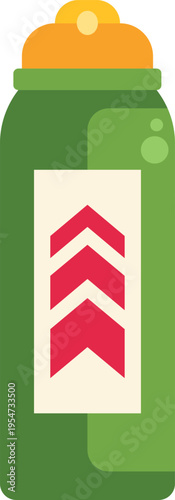 Green sports water bottle with red chevron arrows icon indicating energy and performance