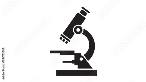 Microscope icon with simple black lines and flat design for scientific research and education, representing discovery.