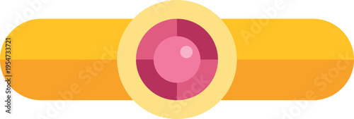 Golden ring with a single pink circular gem representing jewelry and elegance