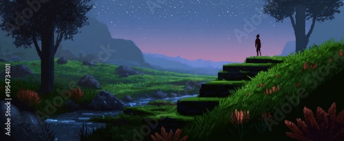 Experience thrilling adventures with this immersive vr game concept art of pixel art hero.