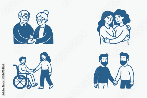 Inclusive Diverse People and Relationships Illustration Set