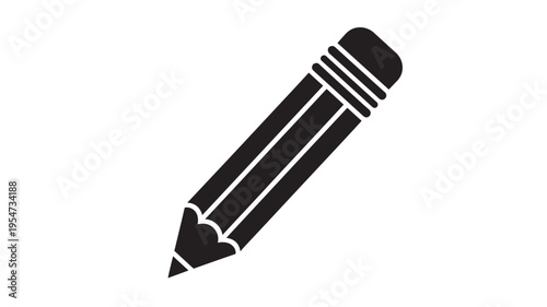 Pencil icon with graphite tip and eraser in black, simple and clean vector illustration featuring writing, drawing, art with education and stationery
