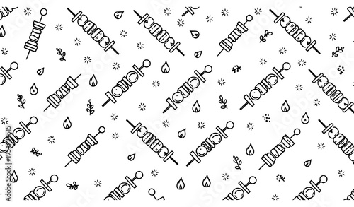 Seamless skewer and grilling icon pattern for food branding and packaging