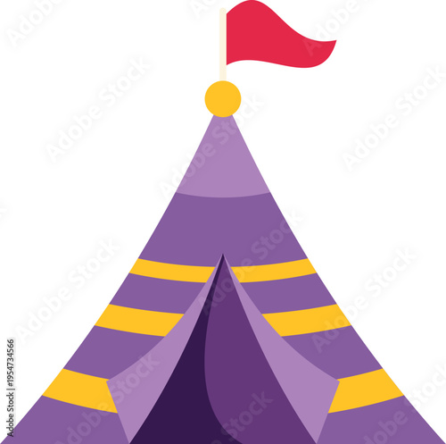 Striped carnival tent with a red flag, symbolizing fun and entertainment at an amusement park