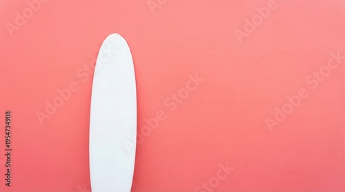 Minimalist White Surfboard on Vibrant Coral Pink Background