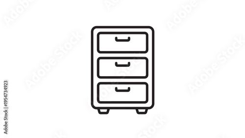 Filing cabinet icon with three drawers and simple handles, a clean outline graphic for office organization and storage solutions