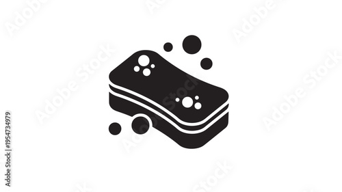 Sponge cleaning icon with water bubbles, representing household chores and hygiene. featuring suds, soap, clean with washing and chore elements for
