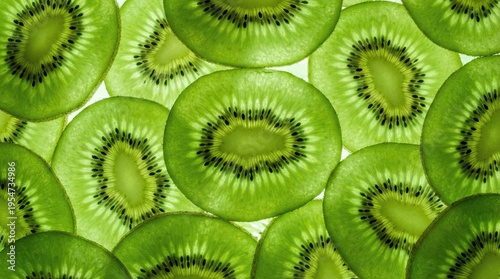 Vibrant Sliced Kiwi Fruit Macro Backlit Background