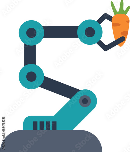 Robotic arm gripping a fresh carrot, representing smart farming and future technology in agriculture