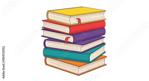 Stack of Colorful Books Illustration on White Background - Educational and Literacy Concept Vector Art