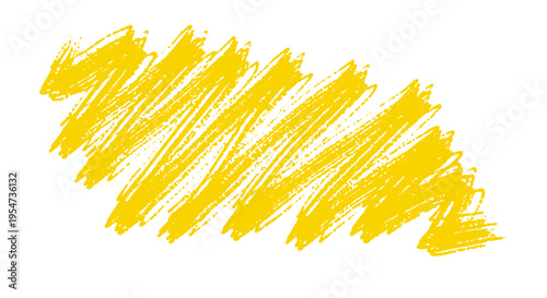 Bright yellow abstract crayon scribble brush stroke graphic design element