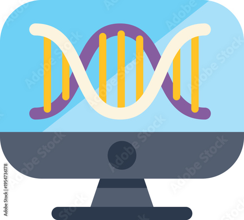 Computer monitor showing a dna helix for genetics and bioinformatics research