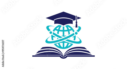 Global Education and Online Learning Logo Concept featuring Graduation Cap, Globe with Orbits, and an Open Book for Academic Excellence and International Schooling
