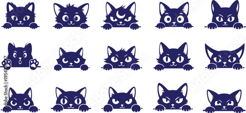 Verious designs black cat faces svg bundle