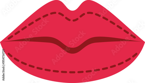 Lips indicating a procedure with dotted lines on a white background