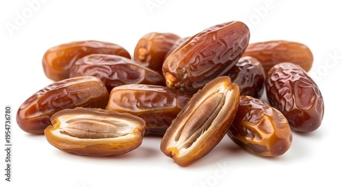 Assorted dried dates close up on white background.