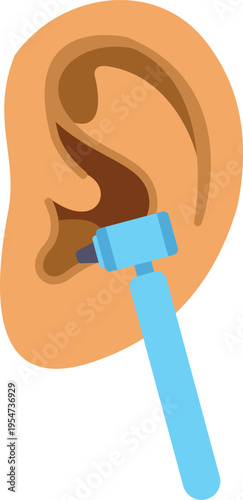 Human ear receiving an otoscopic examination for hearing health and medical diagnostics