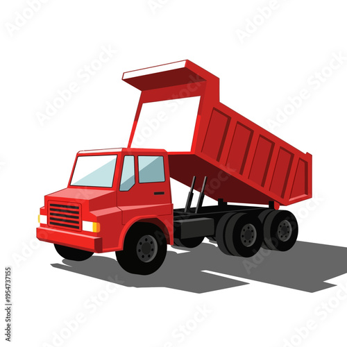 Red dump truck on the road.