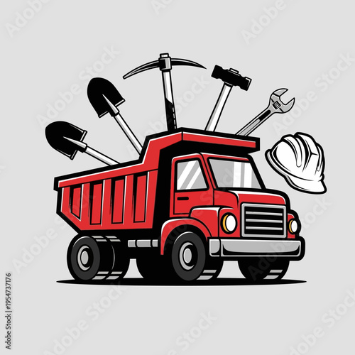 Red truck with construction tools.